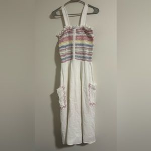 Stella McCartney White Smocked Sundress with Multicolor Stripe Bodice